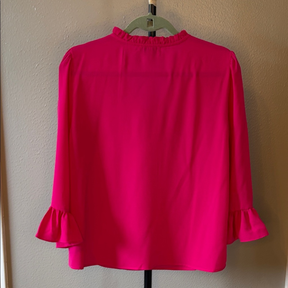 CeCe Ruffle Sleeve Blouse Hot Pink V-Neck Top - Size M - Picture 3 of 5